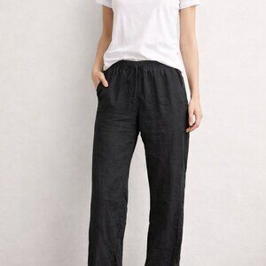 Allen Allen Linen Pants Women’s XL Black Elastic Waist Drawstring 100% Linen
